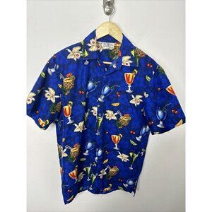 VTG 90s T&C Surf Designs Mens Small Hawaiian Aloha Shirt Town & Country Blue
